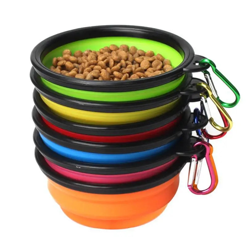 Portable Silicone Dog Feeder Bowl with Carabiner