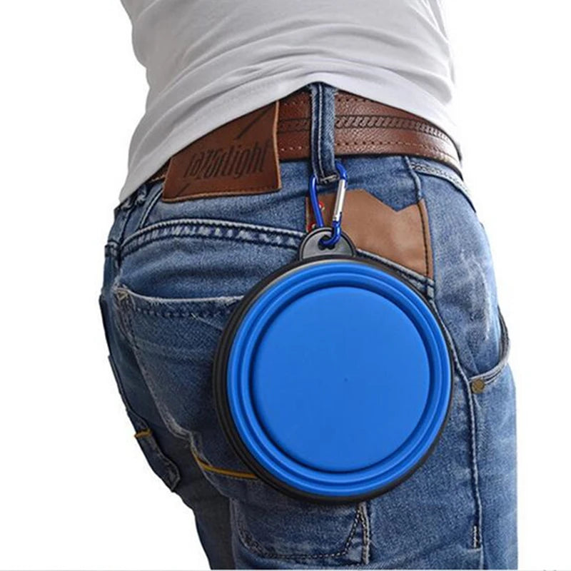 Portable Silicone Dog Feeder Bowl with Carabiner